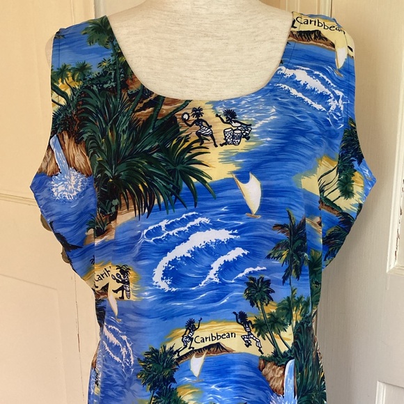Vintage 80s Caribbean Summer Sun Beach Shift Dress Sz L/XL - Picture 3 of 11